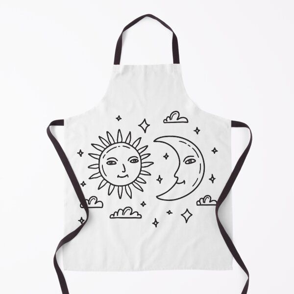 Item preview, doodle illustration of a bright sun and crescent moon facing each other in a clear sky designed and sold by rasagamastore.