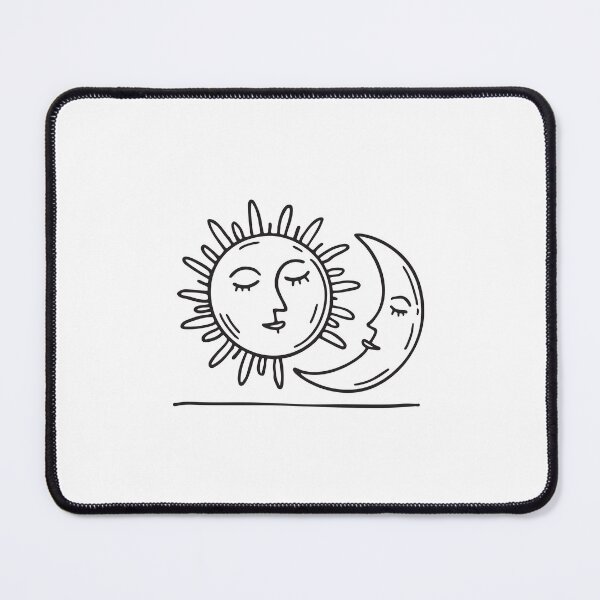 Item preview, doodle illustration of a smiling sun and moon looking at each other above the clouds designed and sold by rasagamastore.