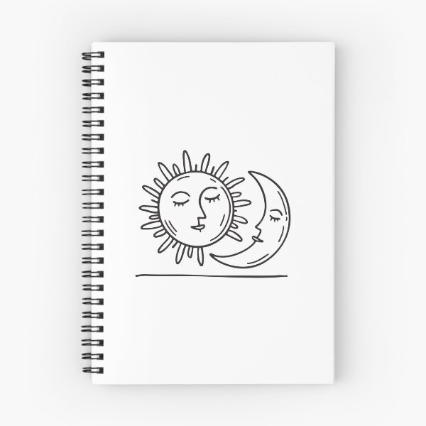 Item preview, doodle illustration of a smiling sun and moon looking at each other above the clouds designed and sold by rasagamastore.