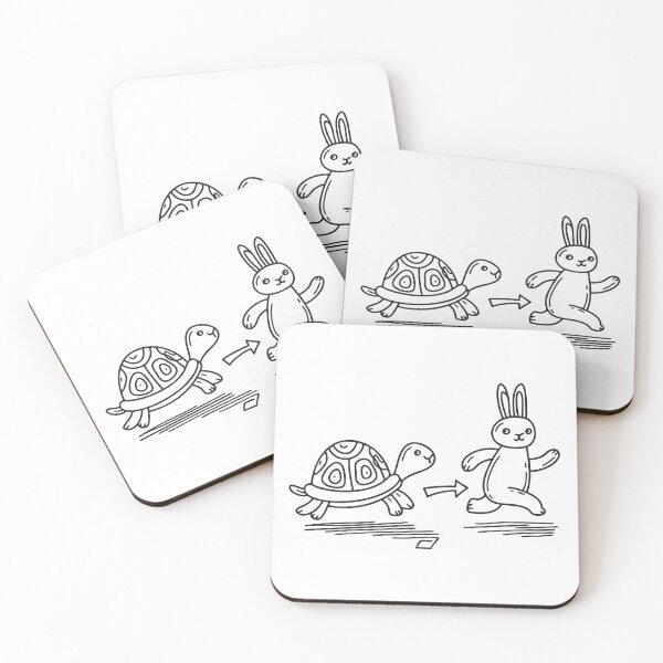 Item preview, doodle illustration of a turtle sprinting ahead of a rabbit in a grassy field designed and sold by rasagamastore.