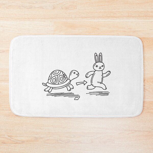 Item preview, doodle illustration of a turtle sprinting ahead of a rabbit in a grassy field designed and sold by rasagamastore.