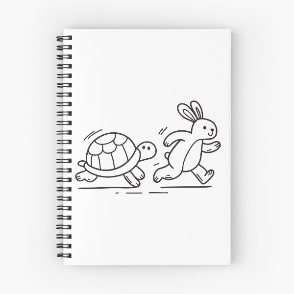 Item preview, doodle illustration of a determined turtle racing beside a surprised rabbit designed and sold by rasagamastore.