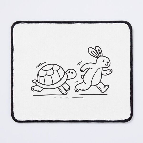 Item preview, doodle illustration of a determined turtle racing beside a surprised rabbit designed and sold by rasagamastore.