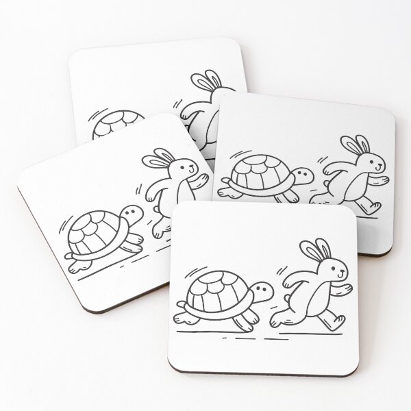 Item preview, doodle illustration of a determined turtle racing beside a surprised rabbit designed and sold by rasagamastore.