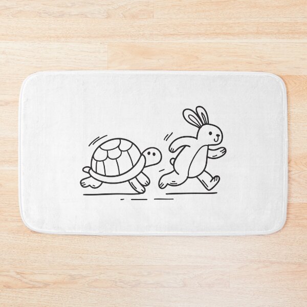 Item preview, doodle illustration of a determined turtle racing beside a surprised rabbit designed and sold by rasagamastore.