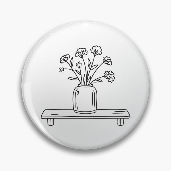 Item preview, doodle illustration of a vase filled with wildflowers and purple verbena on a wooden shelf designed and sold by rasagamastore.