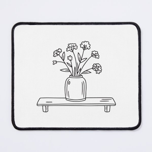 Item preview, doodle illustration of a vase filled with wildflowers and purple verbena on a wooden shelf designed and sold by rasagamastore.