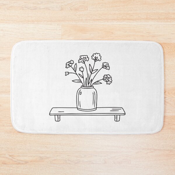 Item preview, doodle illustration of a vase filled with wildflowers and purple verbena on a wooden shelf designed and sold by rasagamastore.