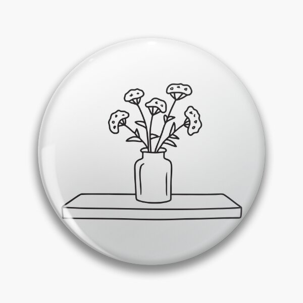 Item preview, doodle illustration of a rustic vase holding verbena and wild blooms on a wall shelf designed and sold by rasagamastore.