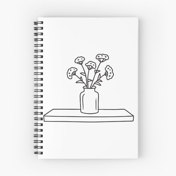Item preview, doodle illustration of a rustic vase holding verbena and wild blooms on a wall shelf designed and sold by rasagamastore.