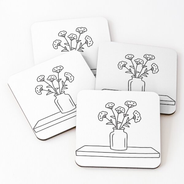 Item preview, doodle illustration of a rustic vase holding verbena and wild blooms on a wall shelf designed and sold by rasagamastore.