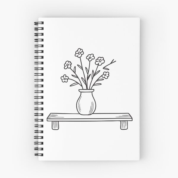 Item preview, doodle illustration of a ceramic vase with verbena and other wildflowers on a bookshelf designed and sold by rasagamastore.