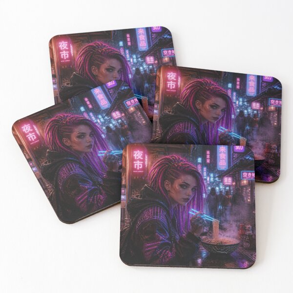 Item preview, Cyber City Night Market Neon Pink Cyberpunk Food Stall designed and sold by LazyDayzCo.