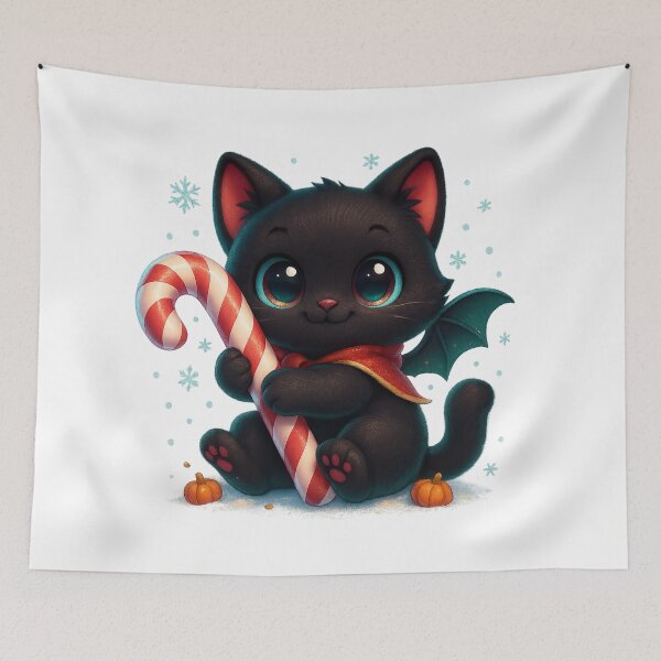 Item preview, Kawaii Kitty Hugging Giant Candy Cane | Cozy Christmas Cat designed and sold by PrintCreations9.