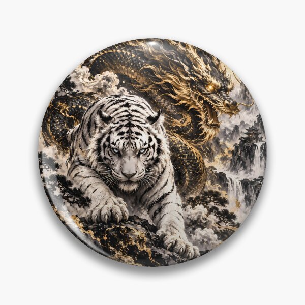 Item preview, White Tiger and Chinese Dragon Under the Full Moon designed and sold by ManJiangHong.