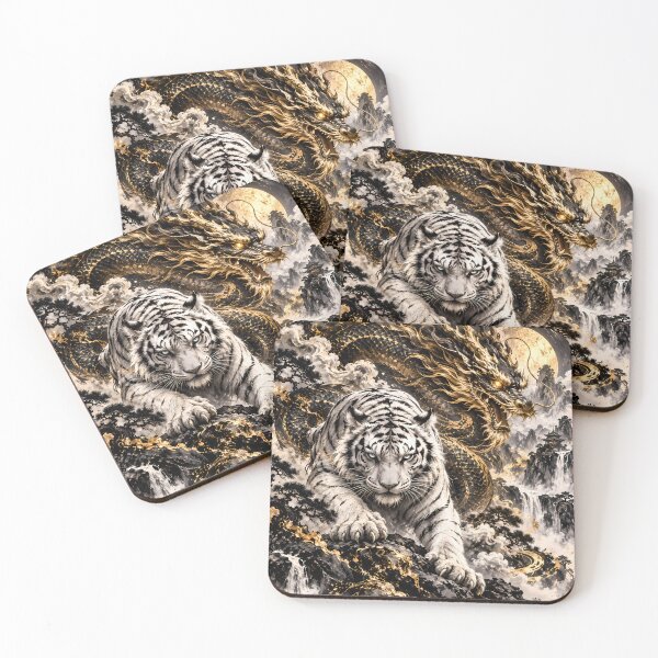 Item preview, White Tiger and Chinese Dragon Under the Full Moon designed and sold by ManJiangHong.