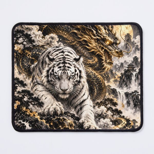Item preview, White Tiger and Chinese Dragon Under the Full Moon designed and sold by ManJiangHong.
