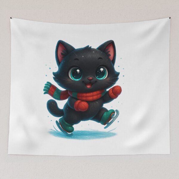 Item preview, Ice Skating Cat | Kawaii Kitty on Ice with Flying Scarf | Cozy Christmas Cat designed and sold by PrintCreations9.