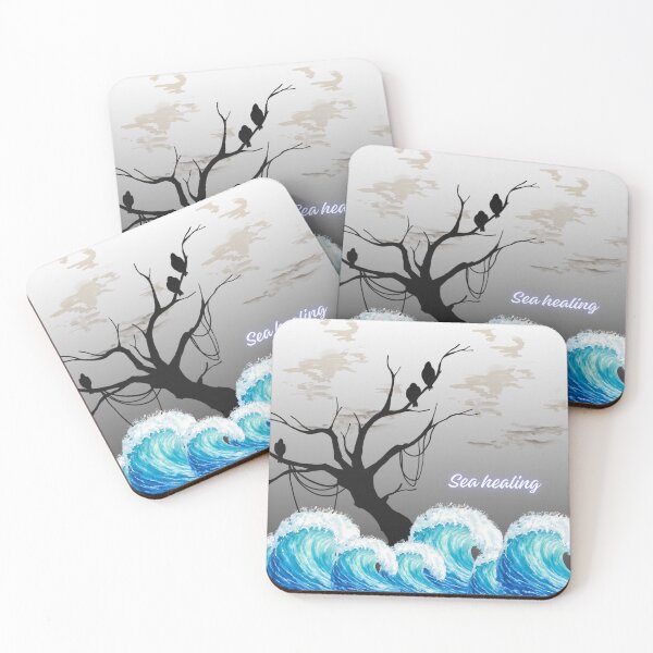 Item preview, Sea Healing Ocean Waves Silhouette Tree Birds Coastal Nature Meditation Art designed and sold by Zack4Fashion.