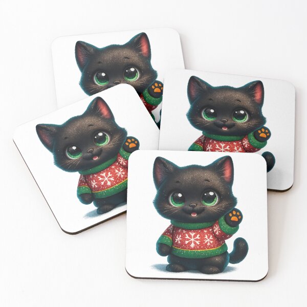 Item preview, Christmas Sweater Cat | Kawaii Kitty Waving in Snowflake Knit Sweater | Cute Winter Cat designed and sold by PrintCreations9.