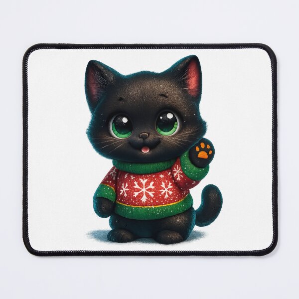 Item preview, Christmas Sweater Cat | Kawaii Kitty Waving in Snowflake Knit Sweater | Cute Winter Cat designed and sold by PrintCreations9.