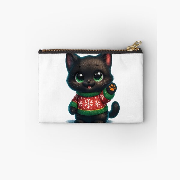Item preview, Christmas Sweater Cat | Kawaii Kitty Waving in Snowflake Knit Sweater | Cute Winter Cat designed and sold by PrintCreations9.