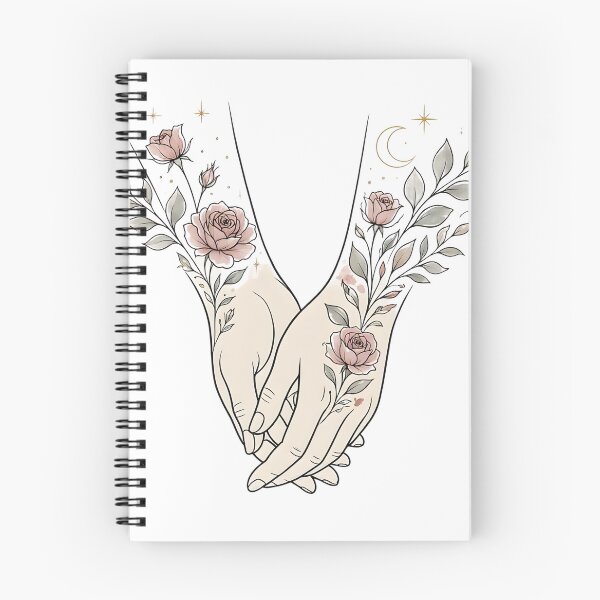 Item preview, Celestial Holding Hands Line Art with Crescent Moon and Roses designed and sold by CraftyValley.