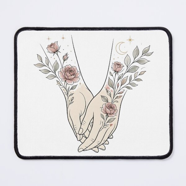 Item preview, Celestial Holding Hands Line Art with Crescent Moon and Roses designed and sold by CraftyValley.