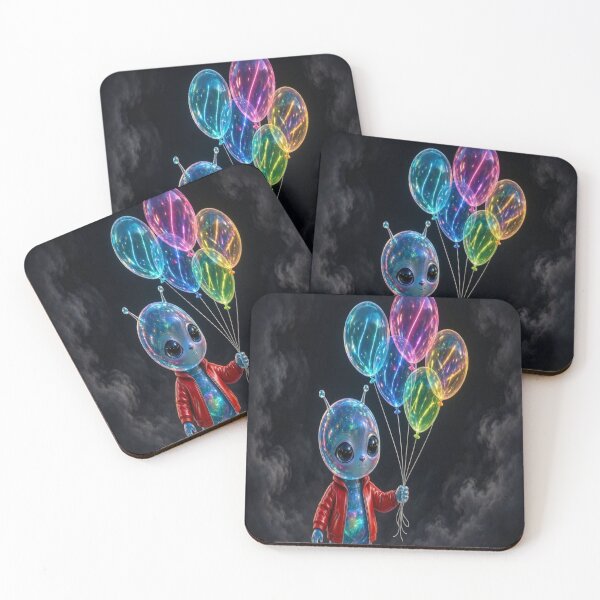 Item preview, Cute Glass Alien with Neon Balloons designed and sold by Breezes-of-Ida.