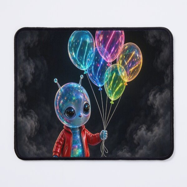 Item preview, Cute Glass Alien with Neon Balloons designed and sold by Breezes-of-Ida.