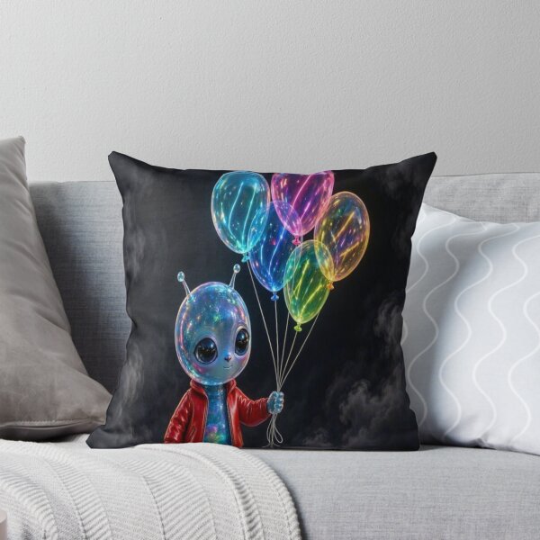 Item preview, Cute Glass Alien with Neon Balloons designed and sold by Breezes-of-Ida.