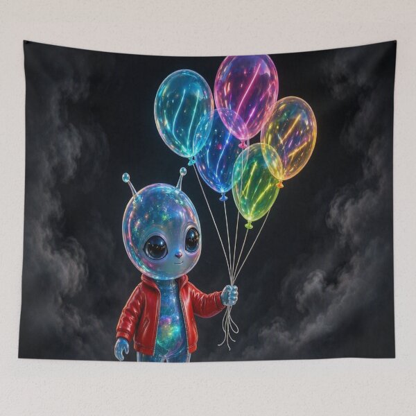 Item preview, Cute Glass Alien with Neon Balloons designed and sold by Breezes-of-Ida.