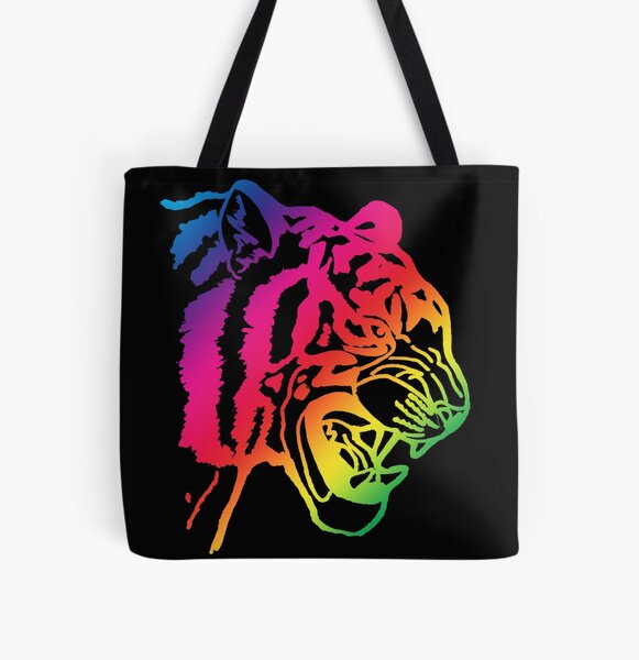 Angry tiger rainbow colored face art Tote Bag