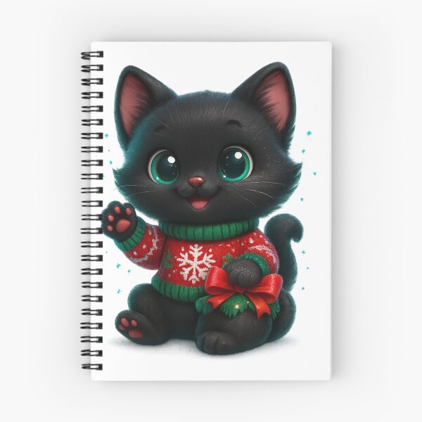 Item preview, Christmas Sweater Cat | Kawaii Kitty Waving in Snowflake Knit Sweater | Cute Winter Cat designed and sold by PrintCreations9.