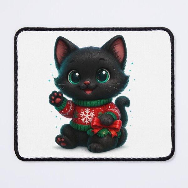 Item preview, Christmas Sweater Cat | Kawaii Kitty Waving in Snowflake Knit Sweater | Cute Winter Cat designed and sold by PrintCreations9.