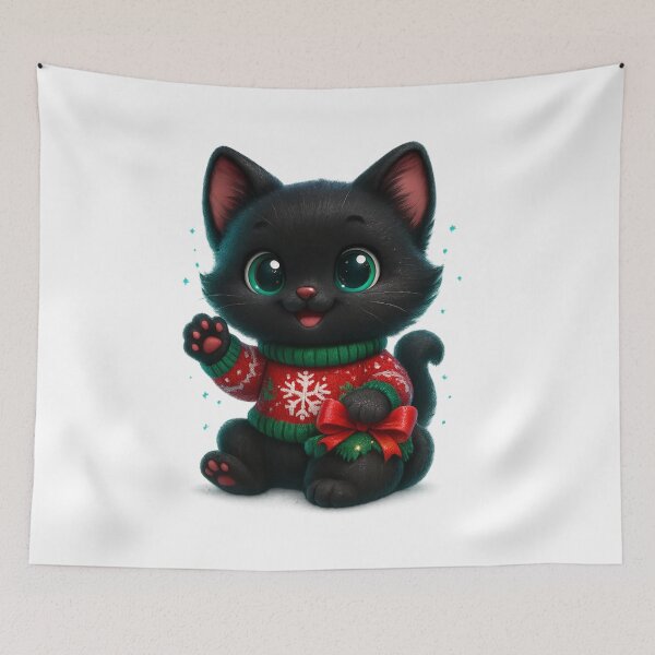 Item preview, Christmas Sweater Cat | Kawaii Kitty Waving in Snowflake Knit Sweater | Cute Winter Cat designed and sold by PrintCreations9.