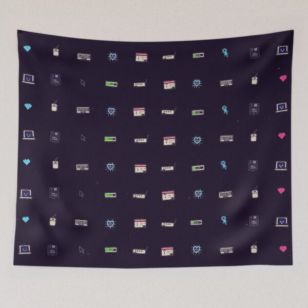 Item preview, 90s PC Retro Computer Love Y2K OS Pixel Art Micro Icon Seamless Pattern designed and sold by KungPowUnicorn.