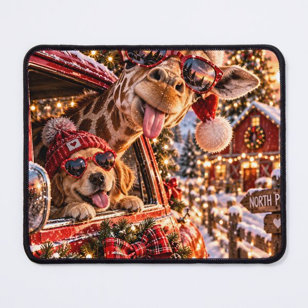 Item preview, Giraffe and dog in a car at the North Pole at Christmas designed and sold by Fotografin1981.