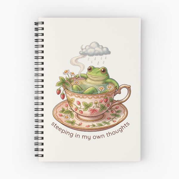 Item preview, Vintage Cottagecore Teacup Frog Steeping thoughts Poster designed and sold by Aesthetic Amphi-Lab.