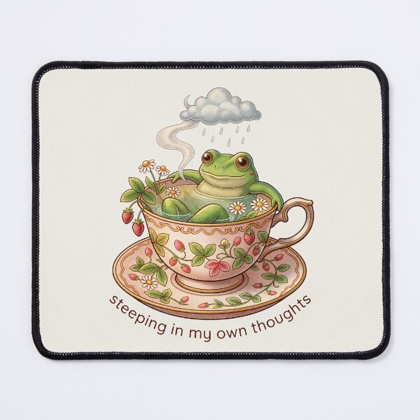 Item preview, Vintage Cottagecore Teacup Frog Steeping thoughts Poster designed and sold by Aesthetic Amphi-Lab.