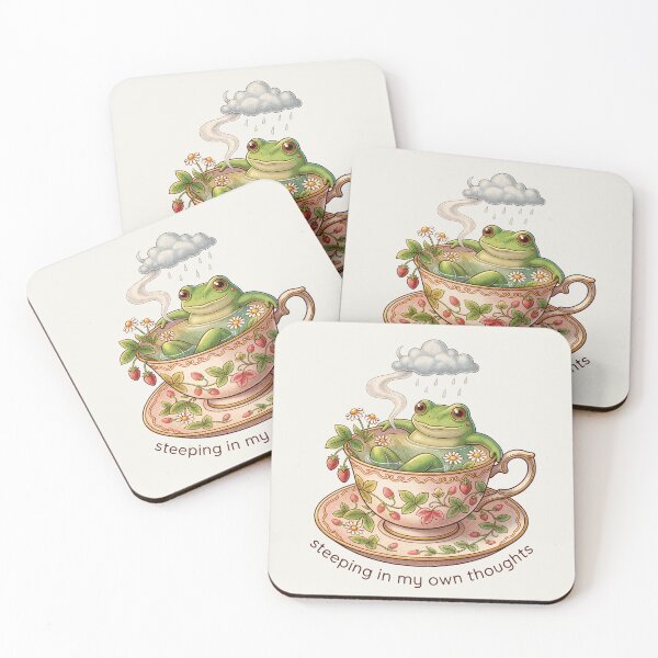 Item preview, Vintage Cottagecore Teacup Frog Steeping thoughts Poster designed and sold by Aesthetic Amphi-Lab.