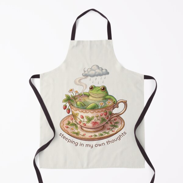 Item preview, Vintage Cottagecore Teacup Frog Steeping thoughts Poster designed and sold by Aesthetic Amphi-Lab.