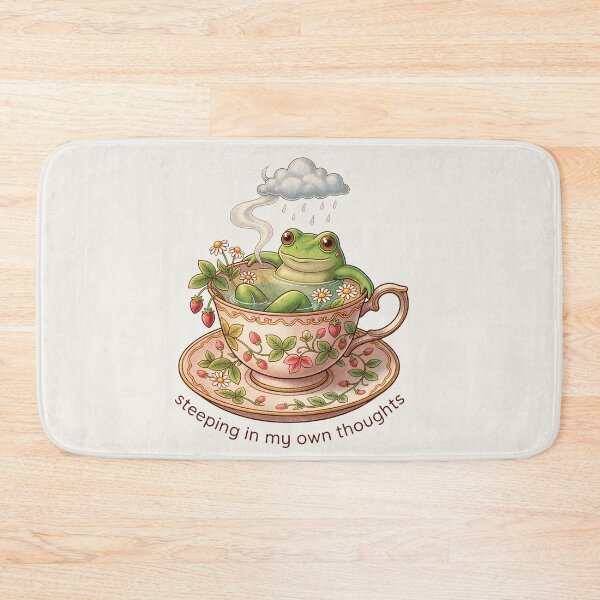 Item preview, Vintage Cottagecore Teacup Frog Steeping thoughts Poster designed and sold by Aesthetic Amphi-Lab.