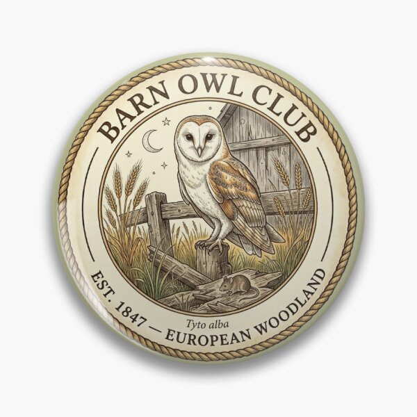 Item preview, Barn Owl Club Vintage Badge European Wildlife Art designed and sold by CalmCapy Co.