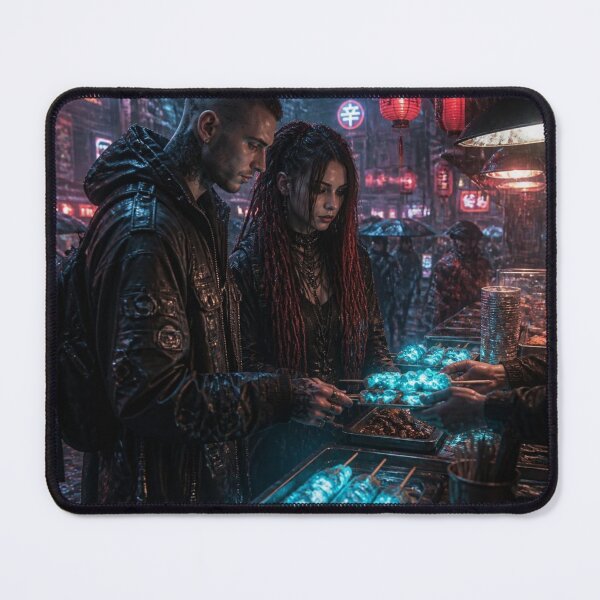 Item preview, Cyberpunk Night Market Crimson Red Neon Street-Food  vendor designed and sold by LazyDayzCo.