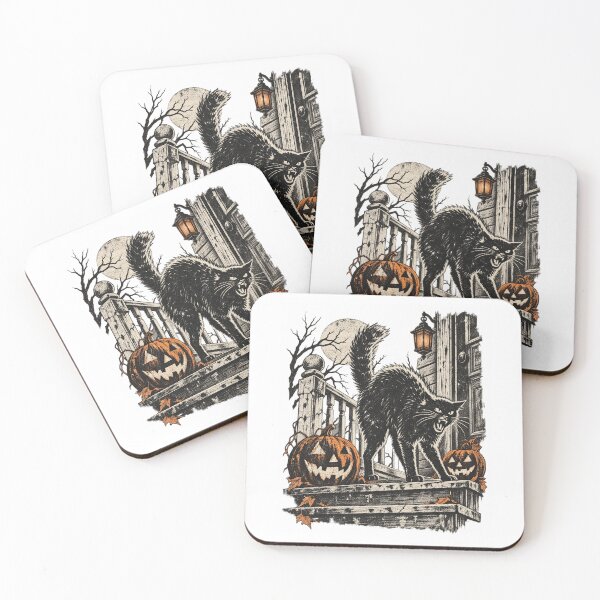 Item preview, Spooky Black Cat Hissing Halloween Vintage Pumpkins Design designed and sold by SEINENGAPPI23.