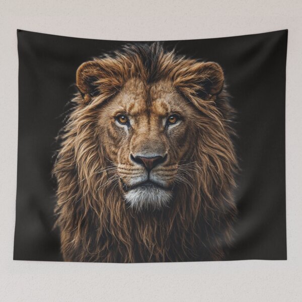 Item preview, Majestic Lion Portrait on Black Background – Wild Predator Art designed and sold by PicturePic.
