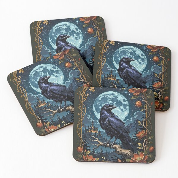 Item preview, Spooky Raven Over Full Moon Above Gothic Castle designed and sold by BorgSpareParts.