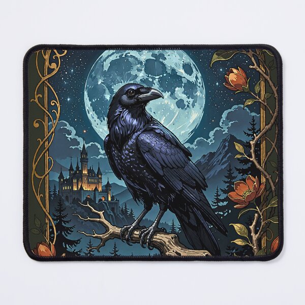 Item preview, Spooky Raven Over Full Moon Above Gothic Castle designed and sold by BorgSpareParts.