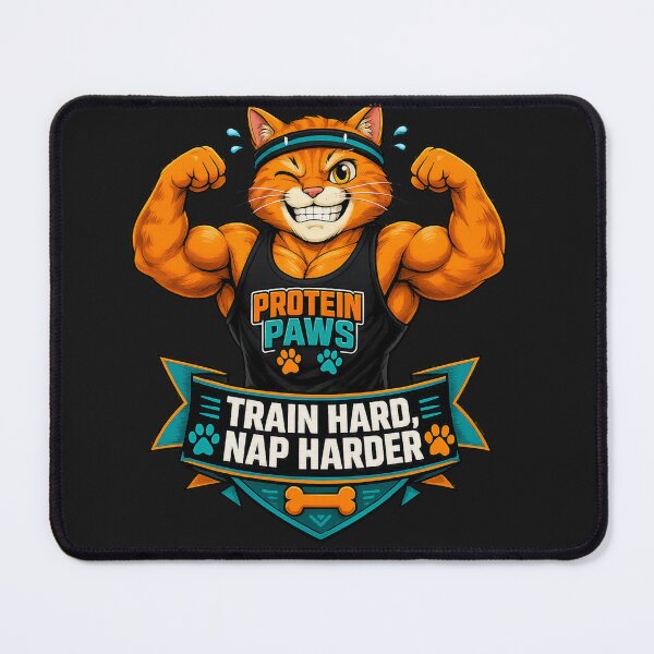 Item preview, Protein Paws - Train Hard Nap Harder Funny Gym Cat designed and sold by StrongEveryDayStore.